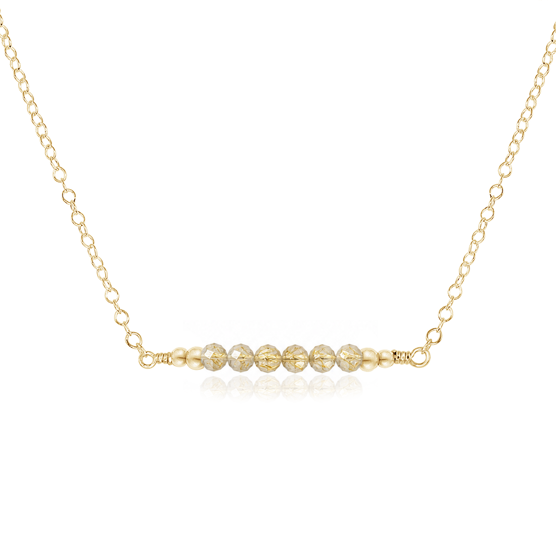 Sparkling Golden Rutilated Quartz Faceted Bead Bar Necklace