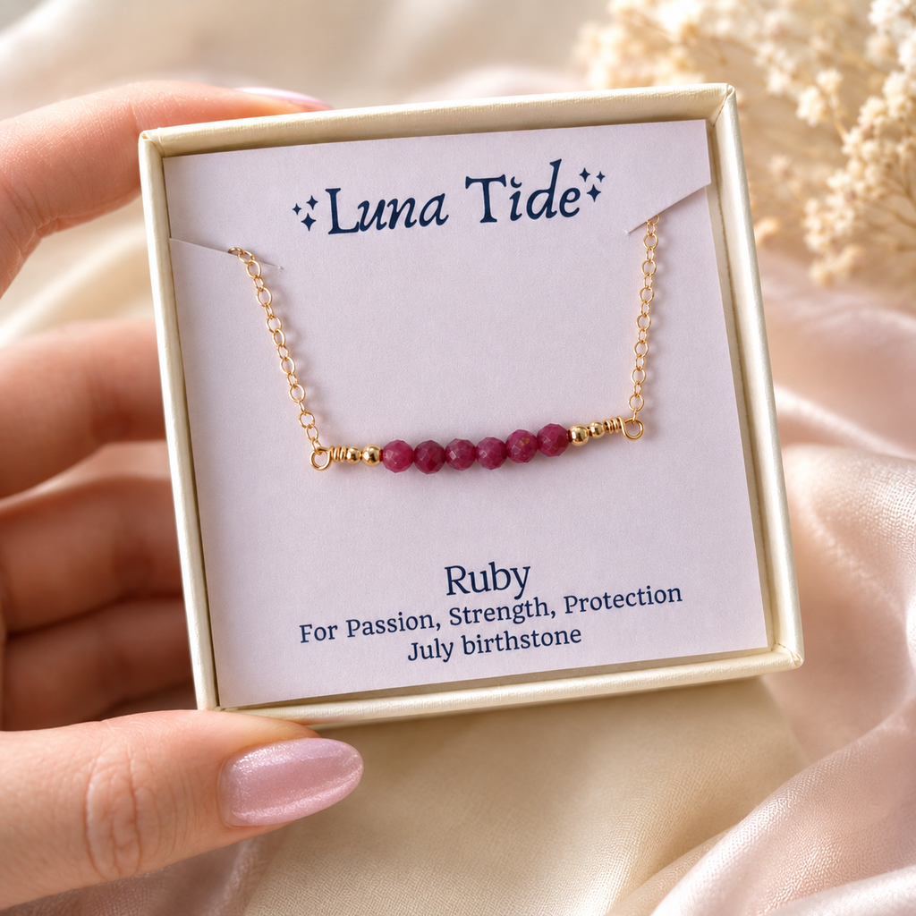 Sparkling Red Ruby Faceted Bead Bar Necklace