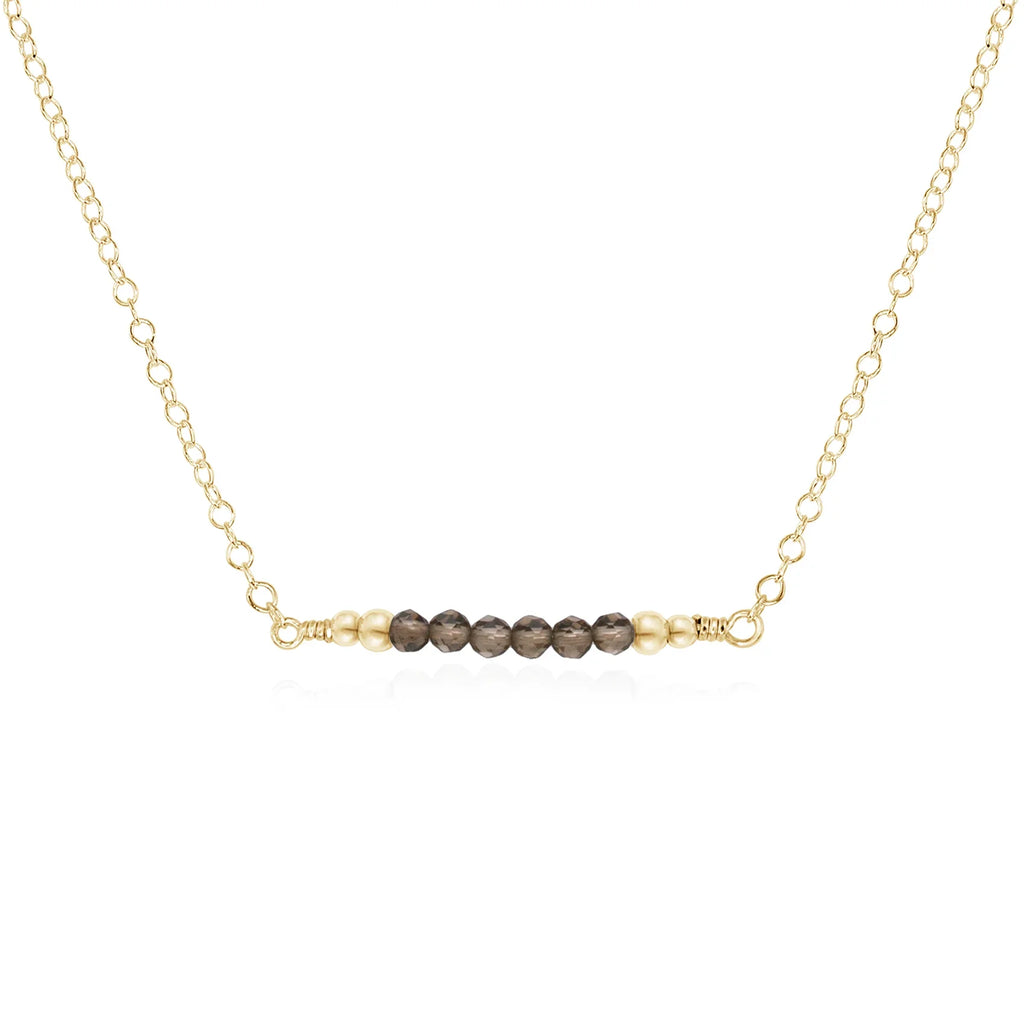 Sparkling Smoky Quartz Faceted Bead Bar Necklace - Sparkling Smoky Quartz Faceted Bead Bar Necklace - 14k Gold Fill - Luna Tide Handmade Crystal Jewellery