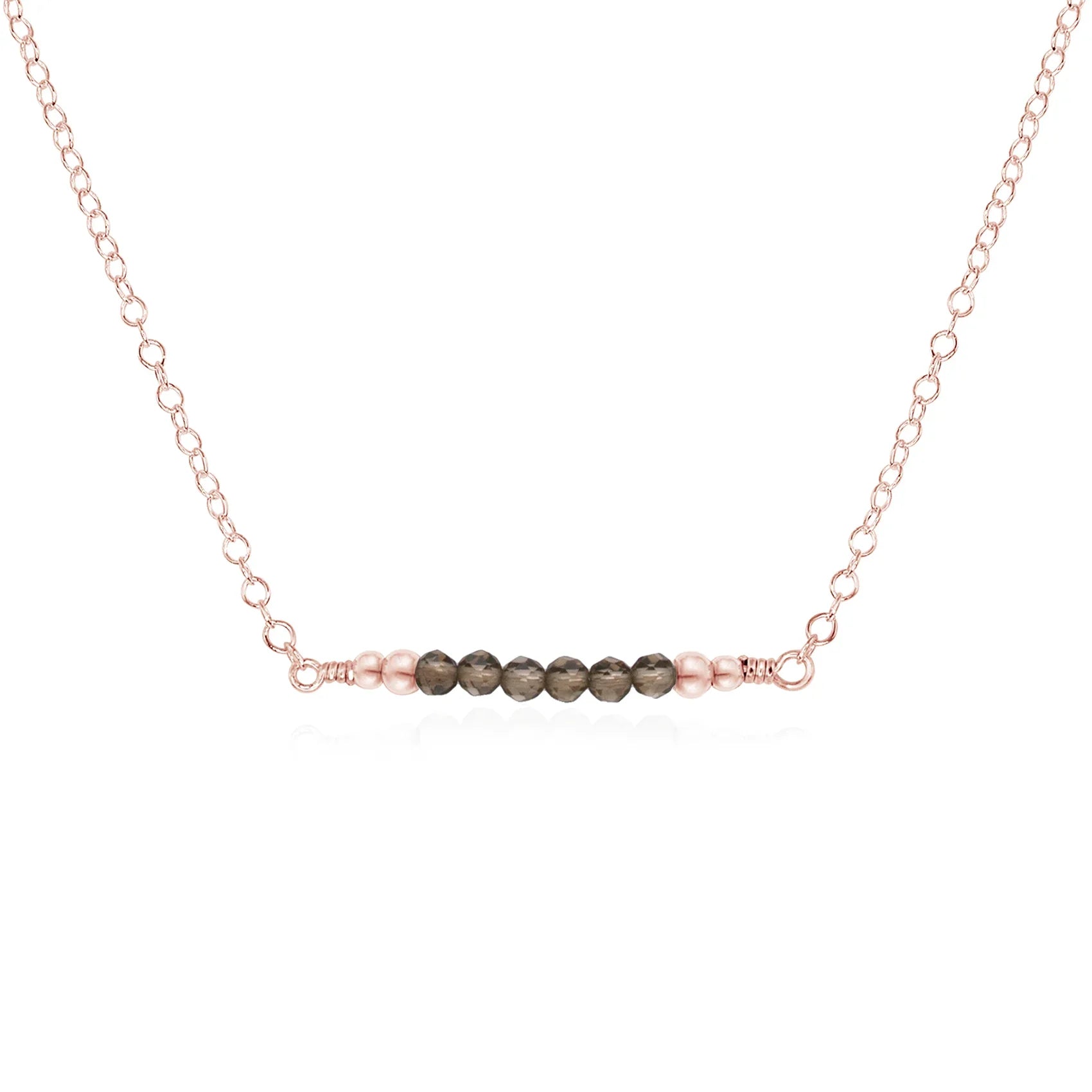 Sparkling Smoky Quartz Faceted Bead Bar Necklace - Sparkling Smoky Quartz Faceted Bead Bar Necklace - 14k Rose Gold Fill - Luna Tide Handmade Crystal Jewellery