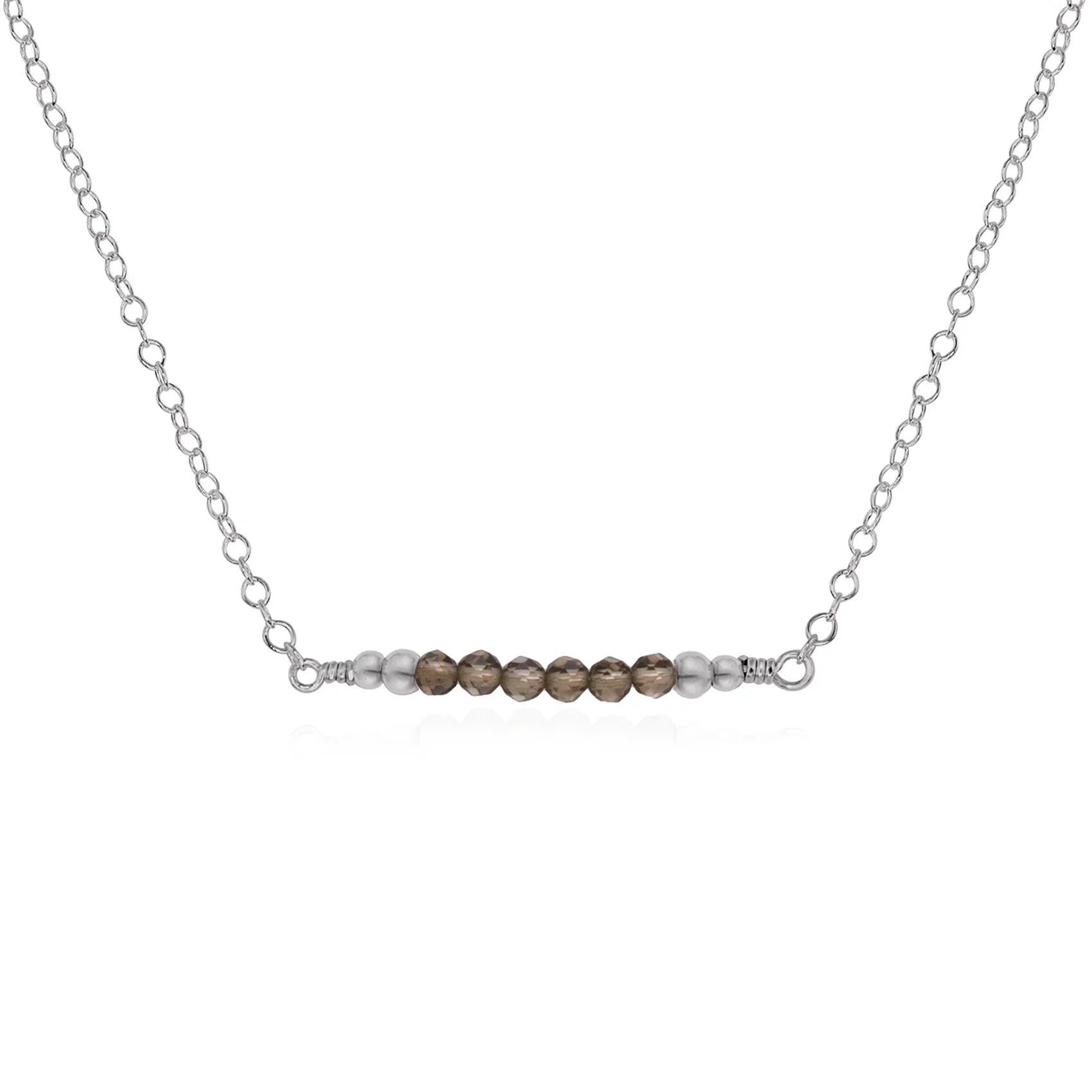 Sparkling Smoky Quartz Faceted Bead Bar Necklace - Sparkling Smoky Quartz Faceted Bead Bar Necklace - Stainless Steel - Luna Tide Handmade Crystal Jewellery