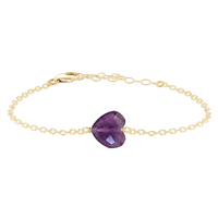 Amethyst Crystal Heart Bracelet - Amethyst Crystal Heart Bracelet - 14k Gold Fill - Luna Tide Handmade Crystal Jewellery