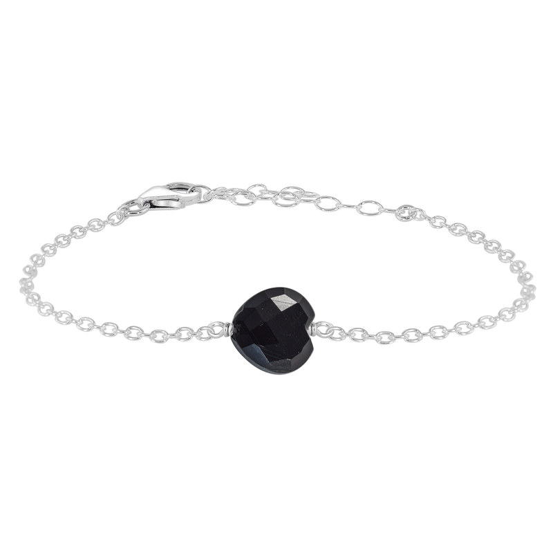 Black Onyx Crystal Heart Bracelet - Black Onyx Crystal Heart Bracelet - Sterling Silver - Luna Tide Handmade Crystal Jewellery