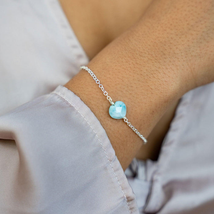 Larimar Crystal Heart Bracelet - Larimar Crystal Heart Bracelet - Sterling Silver - Luna Tide Handmade Crystal Jewellery
