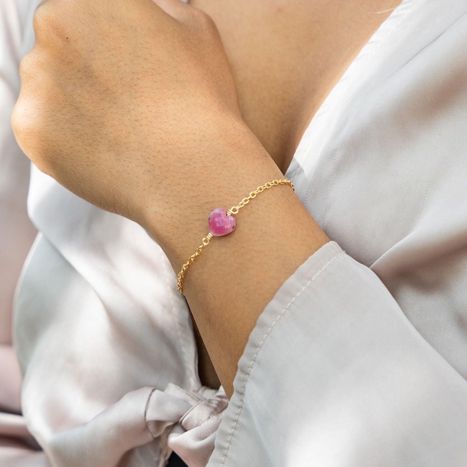 Ruby Crystal Heart Bracelet - Ruby Crystal Heart Bracelet - 14k Gold Fill - Luna Tide Handmade Crystal Jewellery