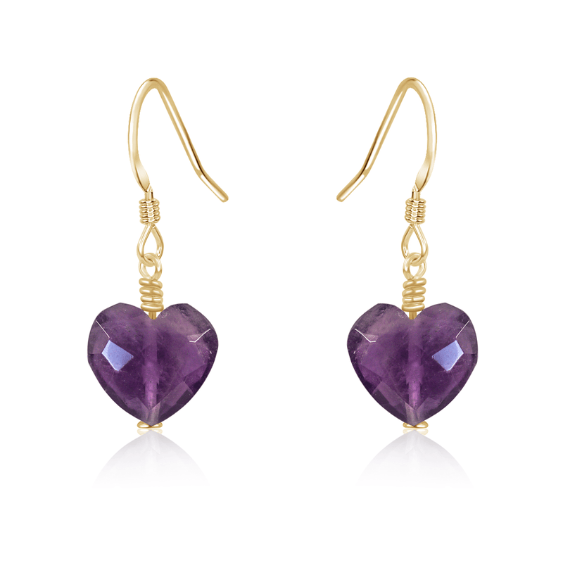 Amethyst Crystal Heart Dangle Earrings - Amethyst Crystal Heart Dangle Earrings - 14k Gold Fill - Luna Tide Handmade Crystal Jewellery