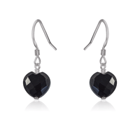 Black Onyx Crystal Heart Dangle Earrings - Black Onyx Crystal Heart Dangle Earrings - Stainless Steel - Luna Tide Handmade Crystal Jewellery