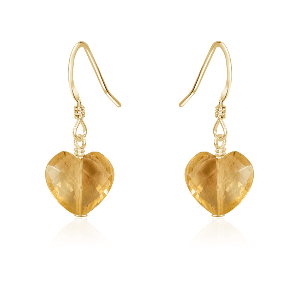 Citrine Crystal Heart Dangle Earrings - Citrine Crystal Heart Dangle Earrings - 14k Gold Fill - Luna Tide Handmade Crystal Jewellery