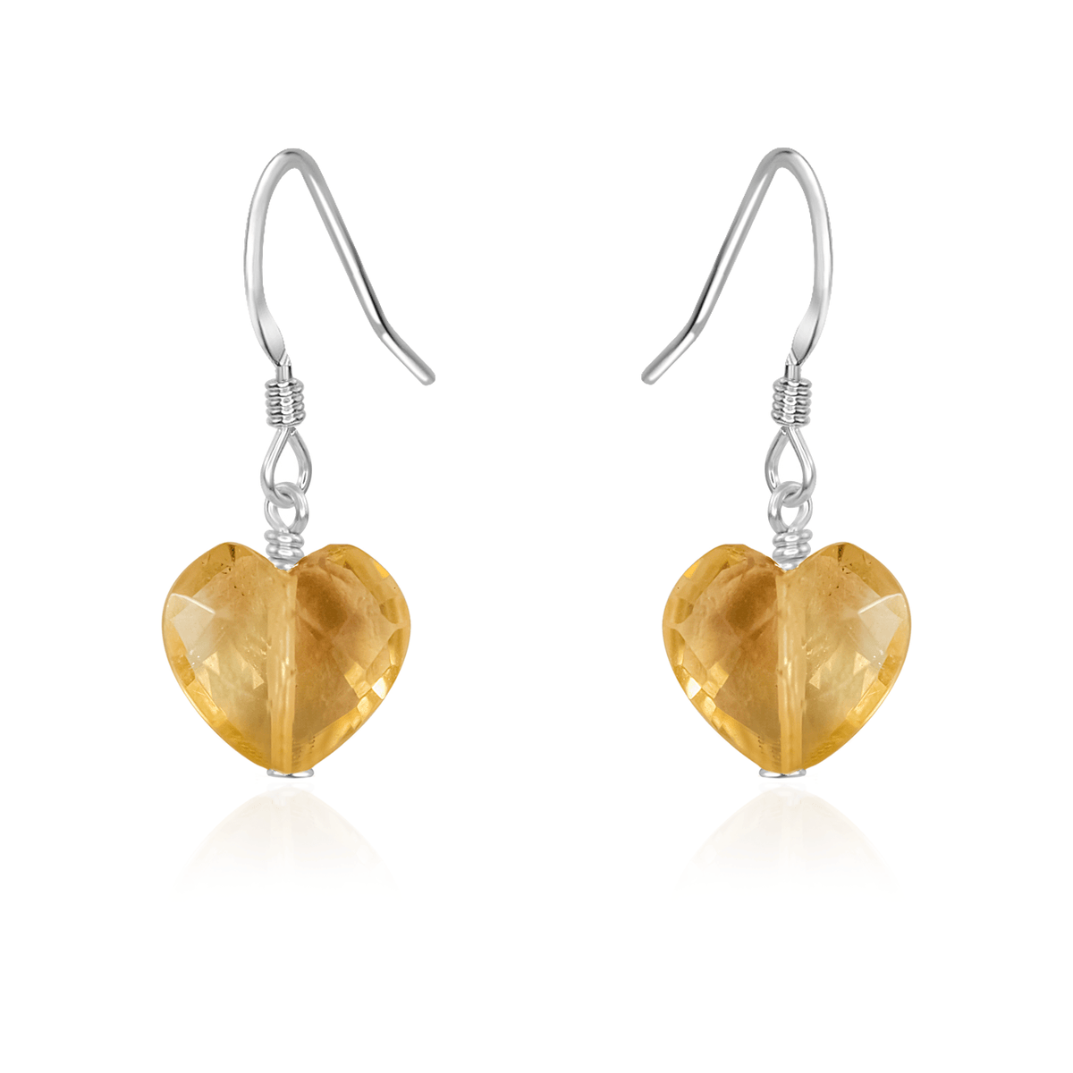 Citrine Crystal Heart Dangle Earrings - Citrine Crystal Heart Dangle Earrings - Sterling Silver - Luna Tide Handmade Crystal Jewellery