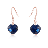 Lapis Lazuli Crystal Heart Dangle Earrings - Lapis Lazuli Crystal Heart Dangle Earrings - 14k Rose Gold Fill - Luna Tide Handmade Crystal Jewellery