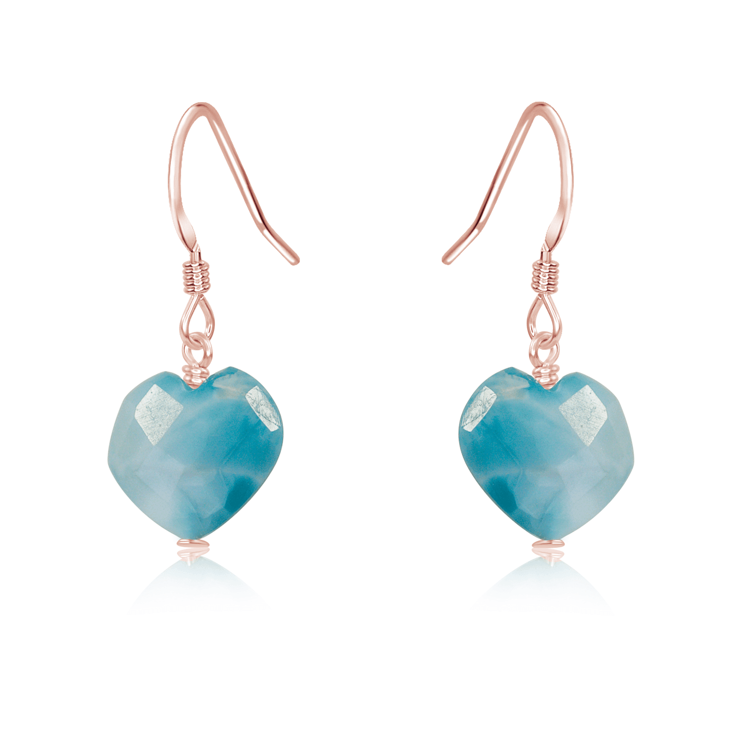 Larimar Crystal Heart Dangle Earrings - Larimar Crystal Heart Dangle Earrings - 14k Rose Gold Fill - Luna Tide Handmade Crystal Jewellery