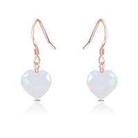 Rainbow Moonstone Crystal Heart Dangle Earrings - Rainbow Moonstone Crystal Heart Dangle Earrings - 14k Rose Gold Fill - Luna Tide Handmade Crystal Jewellery