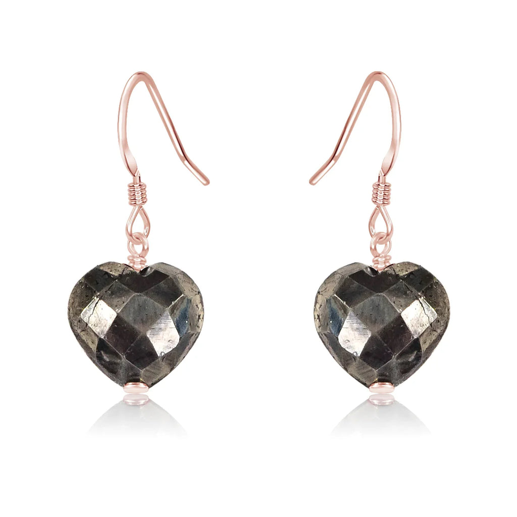 Pyrite Crystal Heart Dangle Earrings