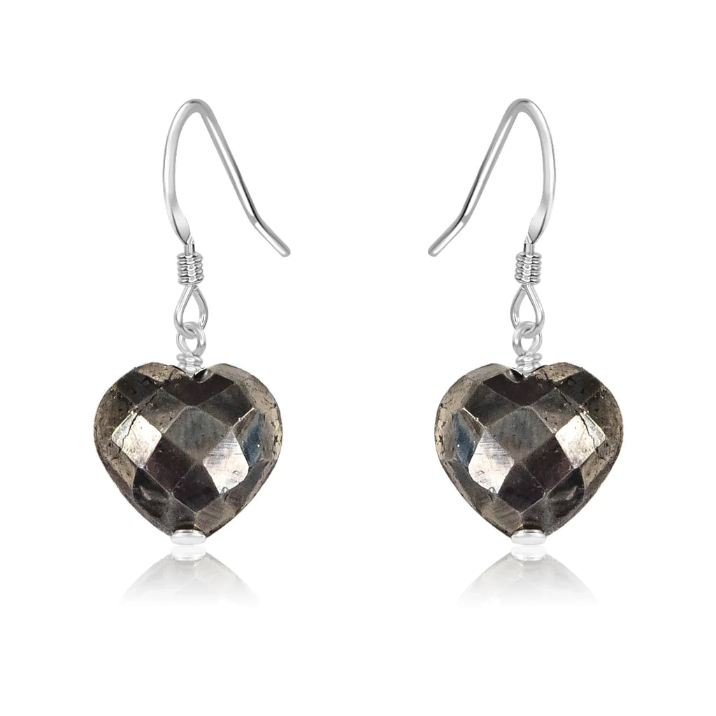 Pyrite Crystal Heart Dangle Earrings
