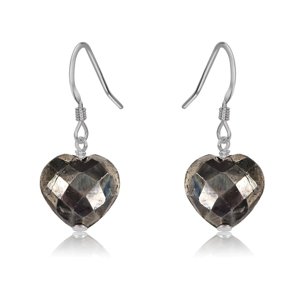 Pyrite Crystal Heart Dangle Earrings