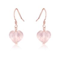 Rose Quartz Crystal Heart Dangle Earrings - Rose Quartz Crystal Heart Dangle Earrings - 14k Rose Gold Fill - Luna Tide Handmade Crystal Jewellery