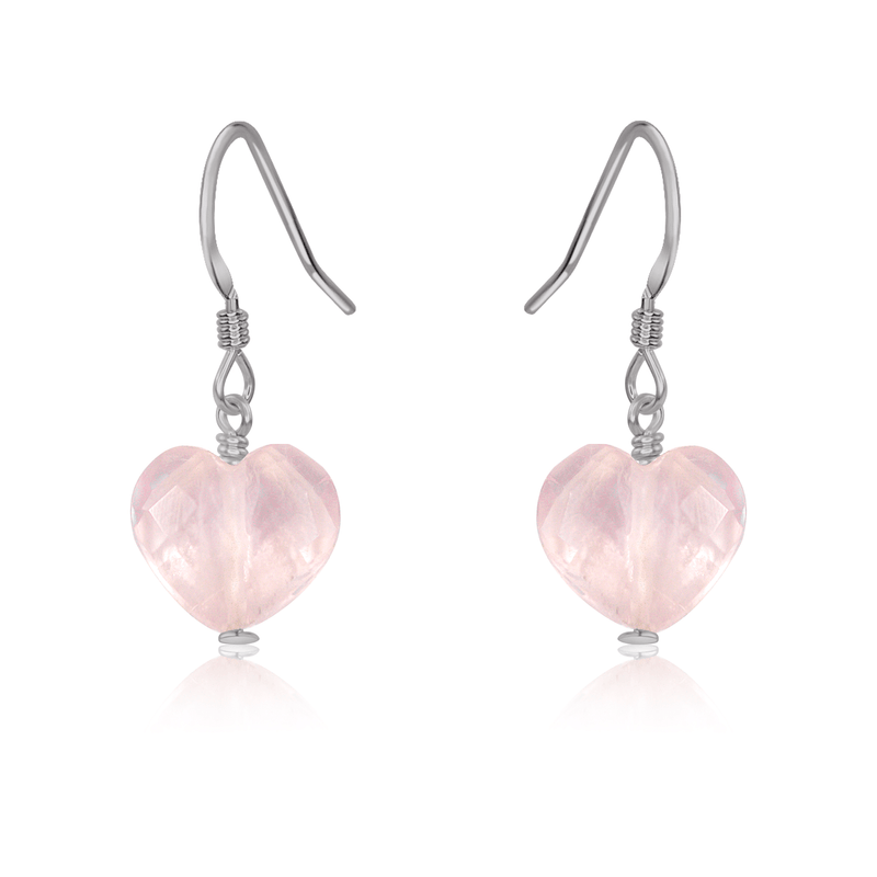 Rose Quartz Crystal Heart Dangle Earrings - Rose Quartz Crystal Heart Dangle Earrings - Stainless Steel - Luna Tide Handmade Crystal Jewellery