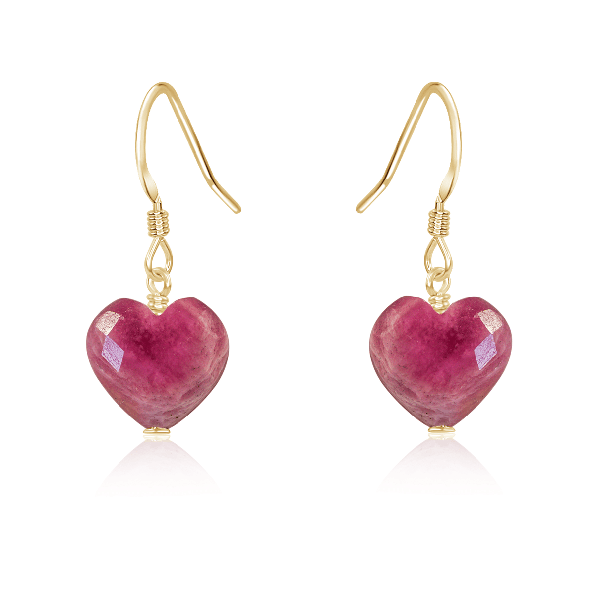 Ruby Crystal Heart Dangle Earrings - Ruby Crystal Heart Dangle Earrings - 14k Gold Fill - Luna Tide Handmade Crystal Jewellery