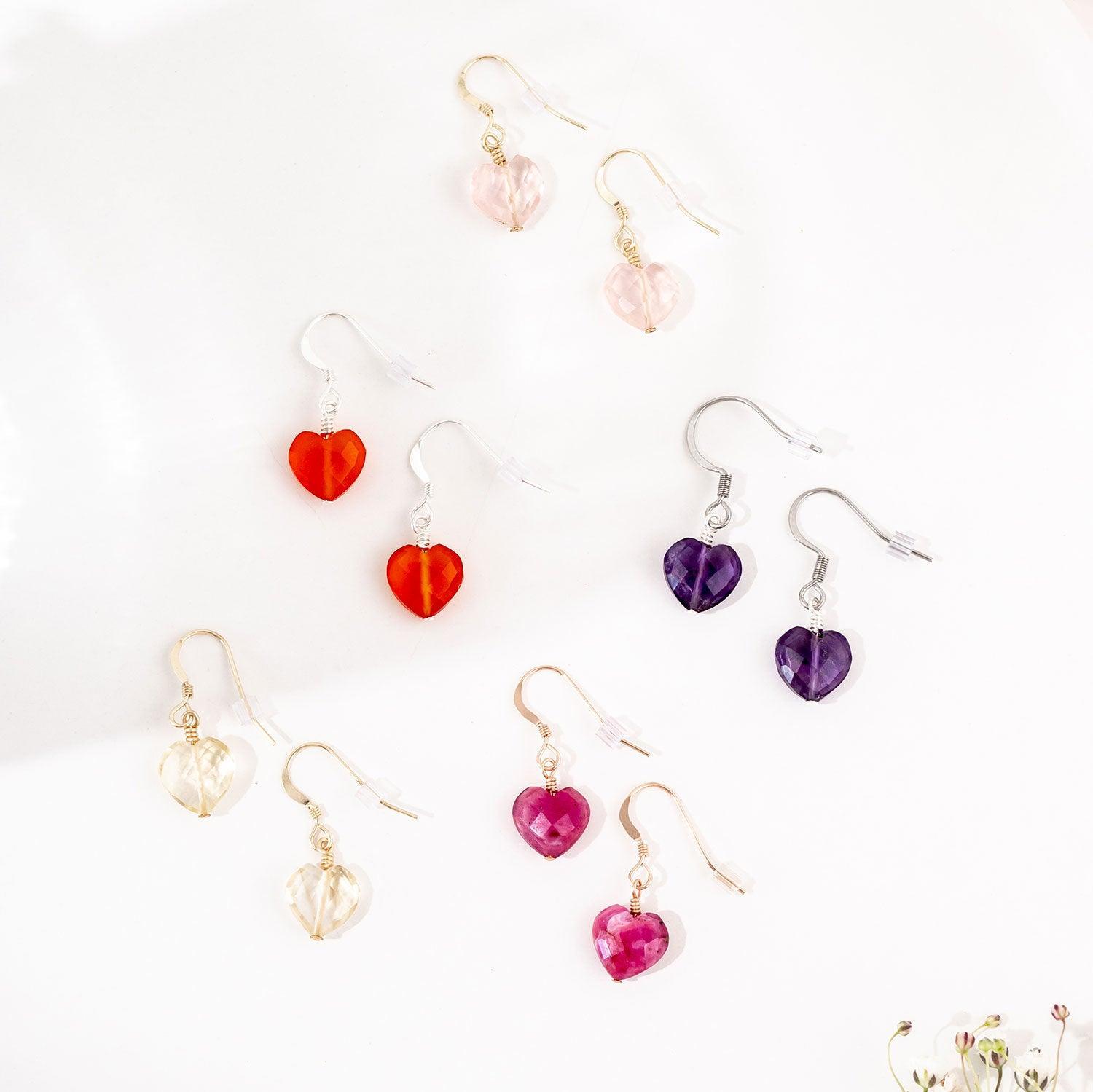 Custom Crystal Heart Dangle Earrings - Custom Crystal Heart Dangle Earrings - Sterling Silver - Luna Tide Handmade Crystal Jewellery