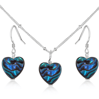 Abalone Shell Heart Jewellery Set - Abalone Shell Heart Jewellery Set - Sterling Silver / Satellite / Necklace & Earrings - Luna Tide Handmade Crystal Jewellery
