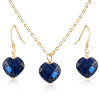 Lapis Lazuli Crystal Heart Jewellery Set - Lapis Lazuli Crystal Heart Jewellery Set - 14k Gold Fill / Cable / Necklace & Earrings - Luna Tide Handmade Crystal Jewellery
