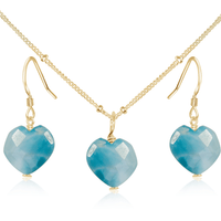 Larimar Crystal Heart Jewellery Set - Larimar Crystal Heart Jewellery Set - 14k Gold Fill / Satellite / Necklace & Earrings - Luna Tide Handmade Crystal Jewellery
