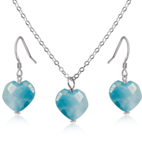 Larimar Crystal Heart Jewellery Set - Larimar Crystal Heart Jewellery Set - Stainless Steel / Cable / Necklace & Earrings - Luna Tide Handmade Crystal Jewellery