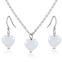 Rainbow Moonstone Crystal Heart Jewellery Set - Rainbow Moonstone Crystal Heart Jewellery Set - Stainless Steel / Cable / Necklace & Earrings - Luna Tide Handmade Crystal Jewellery