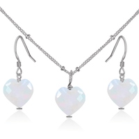 Rainbow Moonstone Crystal Heart Jewellery Set - Rainbow Moonstone Crystal Heart Jewellery Set - Stainless Steel / Satellite / Necklace & Earrings - Luna Tide Handmade Crystal Jewellery