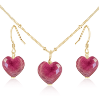 Ruby Crystal Heart Jewellery Set - Ruby Crystal Heart Jewellery Set - 14k Gold Fill / Satellite / Necklace & Earrings - Luna Tide Handmade Crystal Jewellery