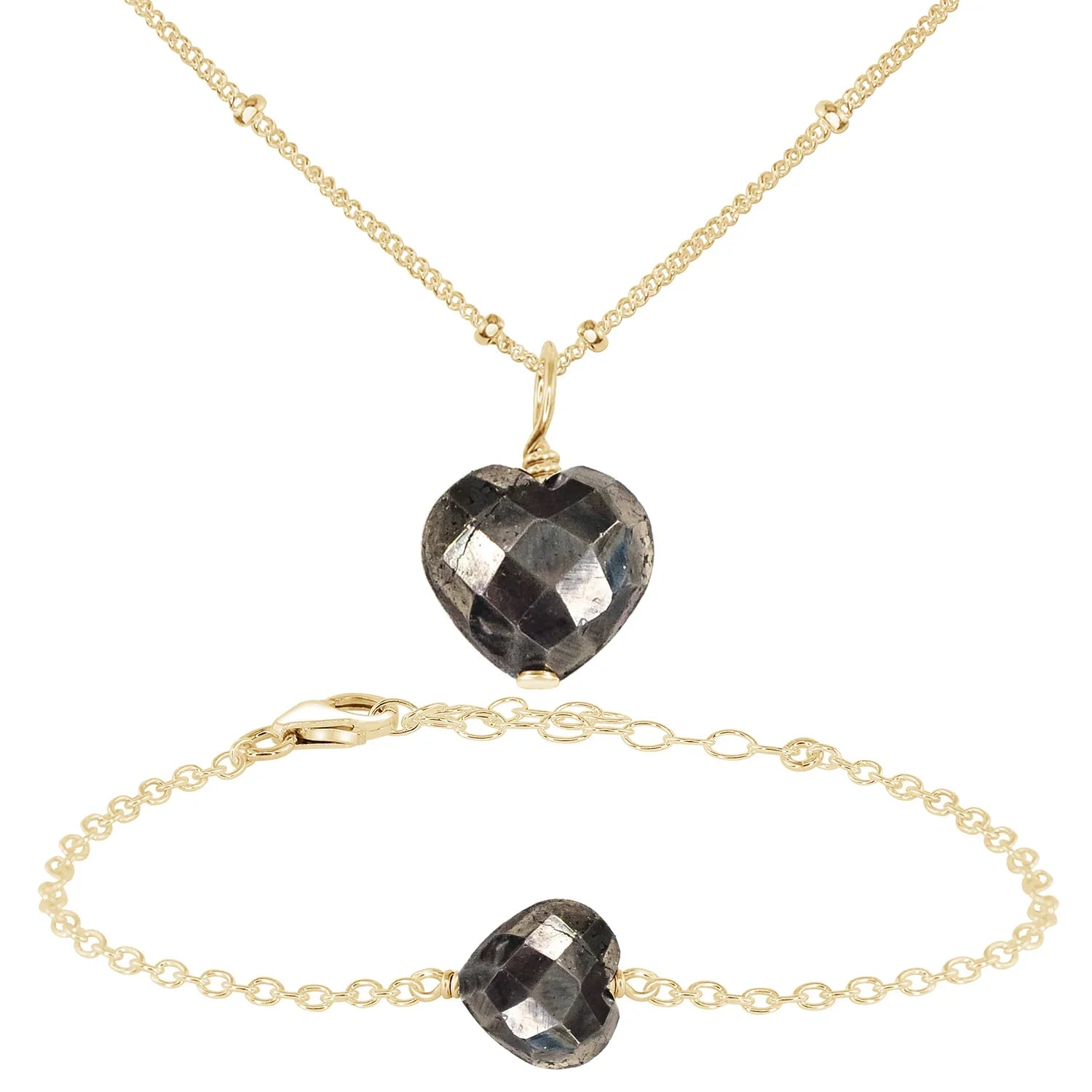Pyrite Crystal Heart Jewellery Set