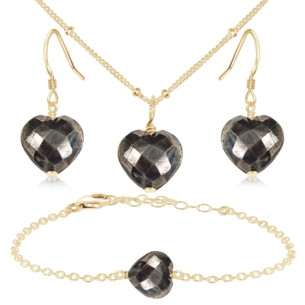 Pyrite Crystal Heart Jewellery Set
