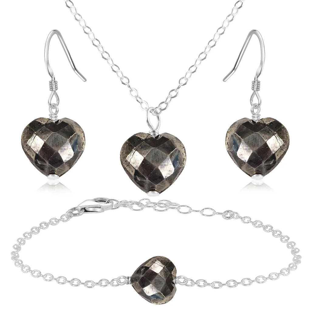 Pyrite Crystal Heart Jewellery Set