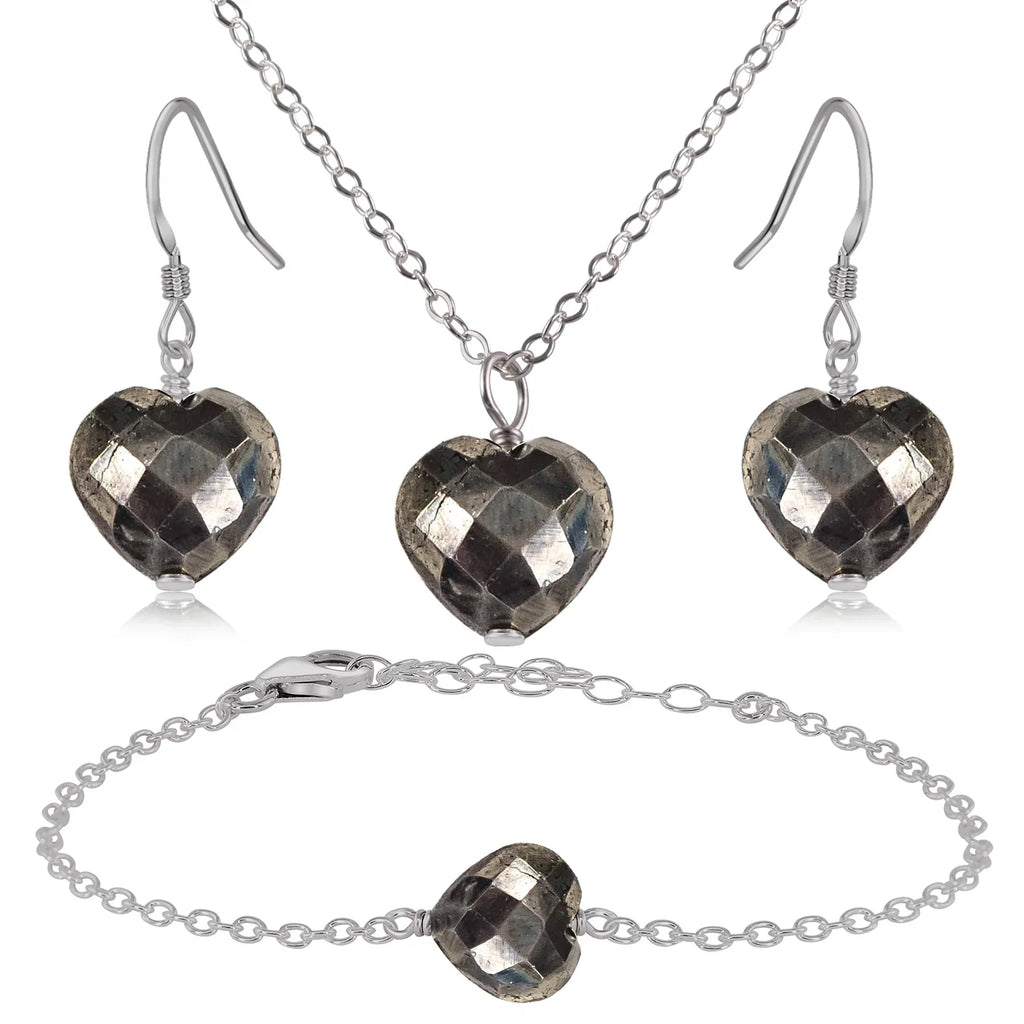 Pyrite Crystal Heart Jewellery Set