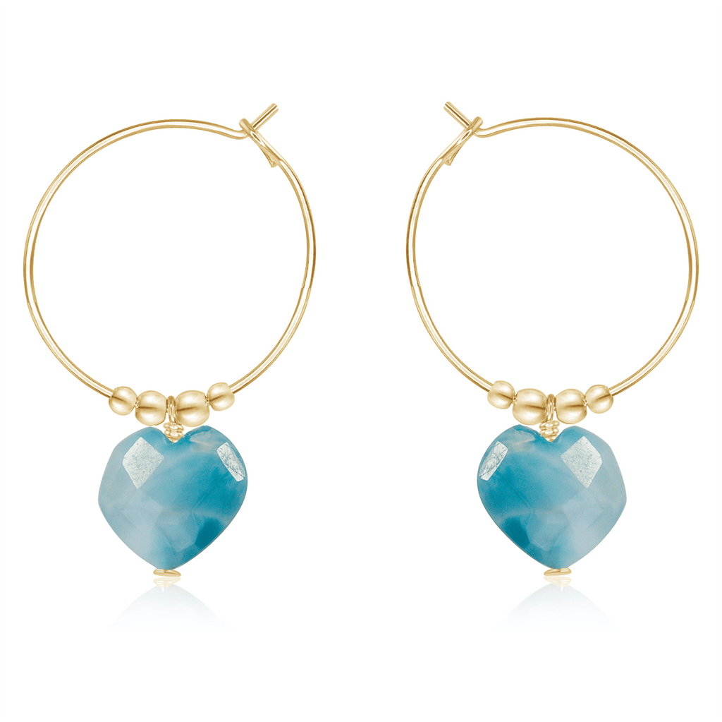Larimar Crystal Heart Dangle Hoop Earrings - Larimar Crystal Heart Dangle Hoop Earrings - 14k Gold Fill - Luna Tide Handmade Crystal Jewellery
