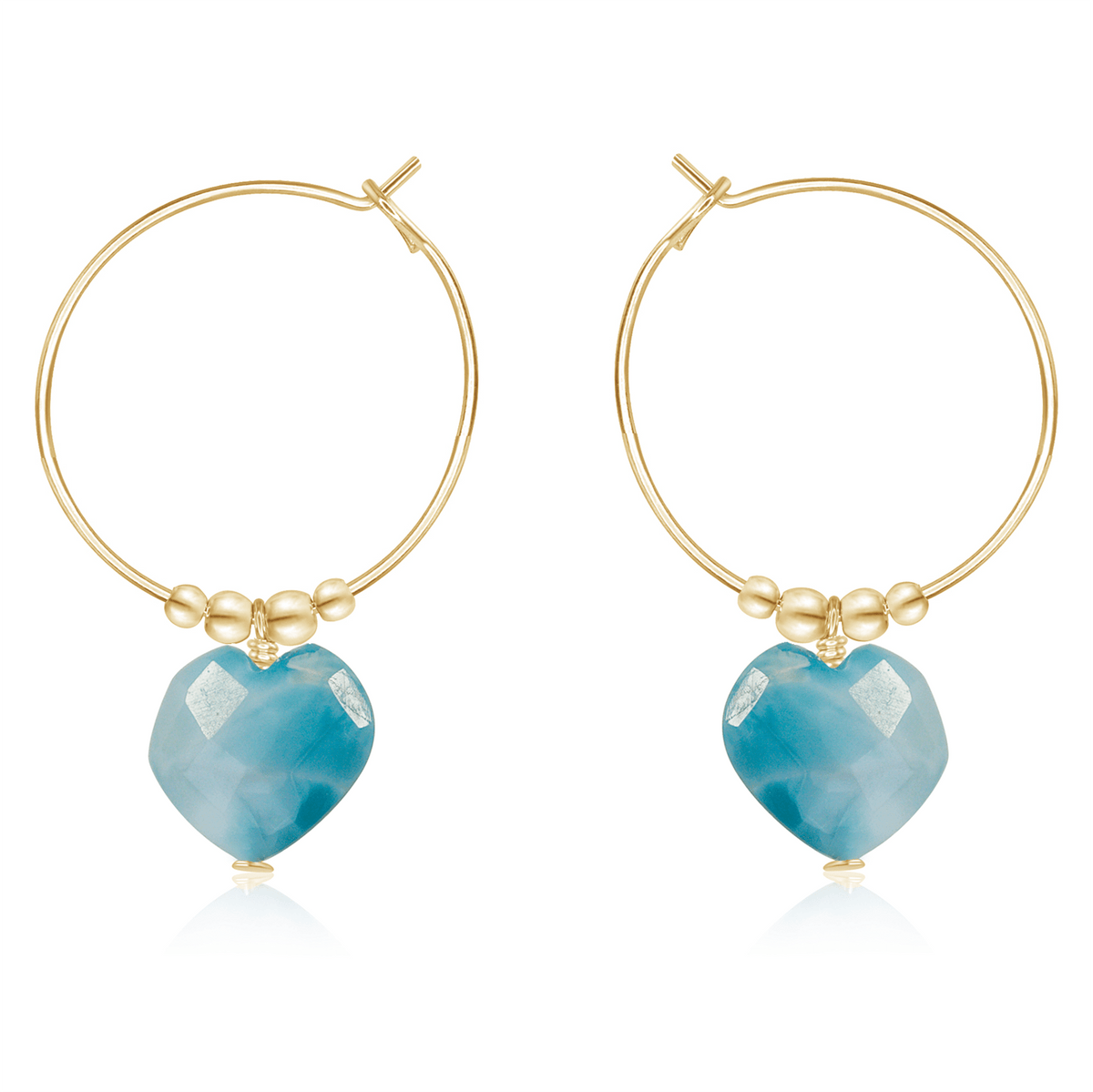 Larimar Crystal Heart Dangle Hoop Earrings - Larimar Crystal Heart Dangle Hoop Earrings - 14k Gold Fill - Luna Tide Handmade Crystal Jewellery