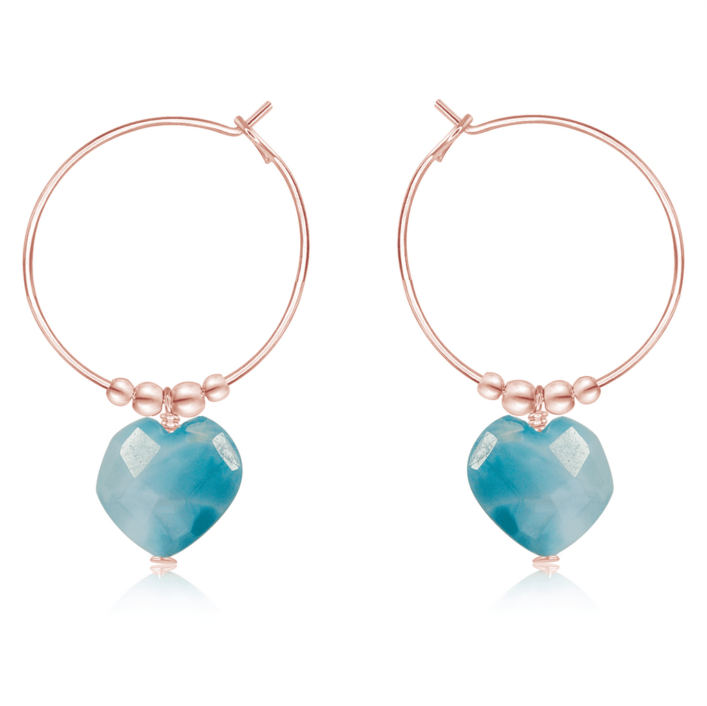 Larimar Crystal Heart Dangle Hoop Earrings - Larimar Crystal Heart Dangle Hoop Earrings - 14k Rose Gold Fill - Luna Tide Handmade Crystal Jewellery