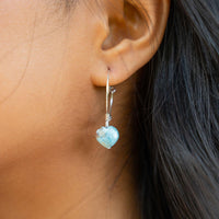 Larimar Crystal Heart Dangle Hoop Earrings - Larimar Crystal Heart Dangle Hoop Earrings - Sterling Silver - Luna Tide Handmade Crystal Jewellery