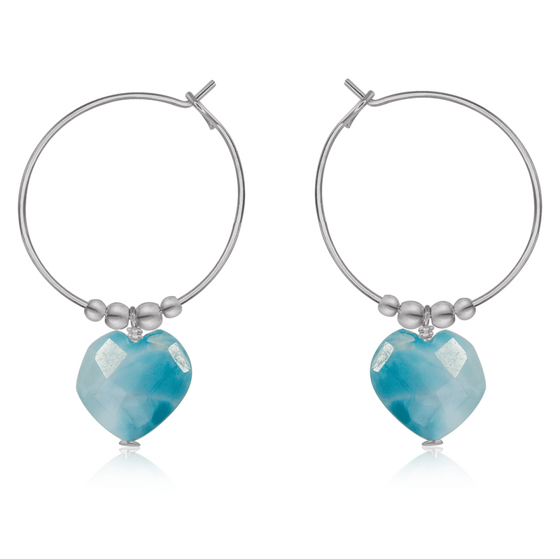 Larimar Crystal Heart Dangle Hoop Earrings - Larimar Crystal Heart Dangle Hoop Earrings - Stainless Steel - Luna Tide Handmade Crystal Jewellery