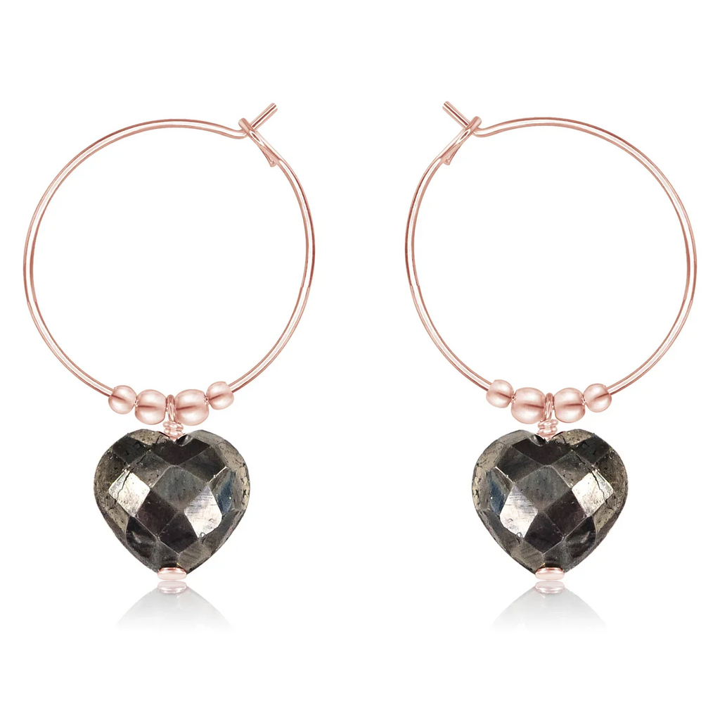 Pyrite Crystal Heart Dangle Hoop Earrings