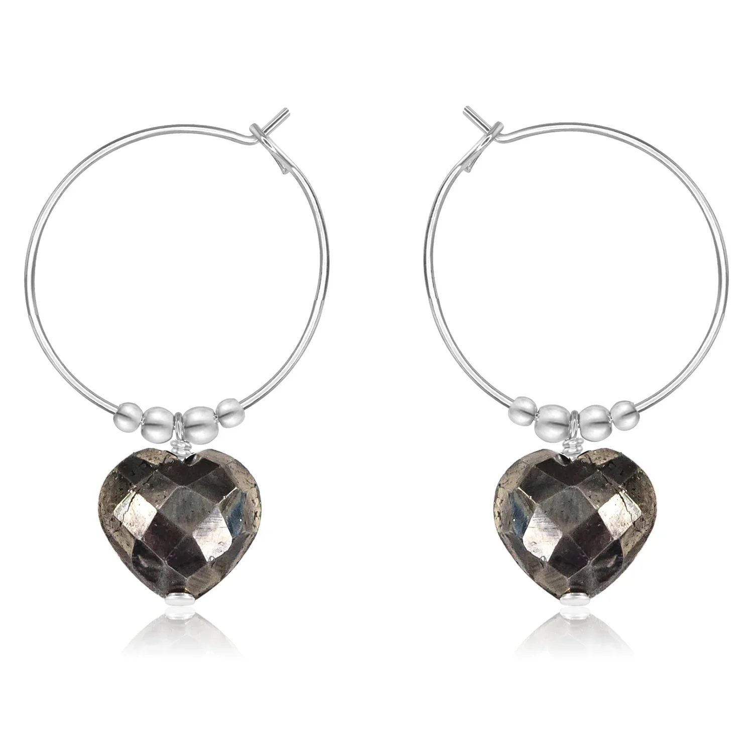 Pyrite Crystal Heart Dangle Hoop Earrings