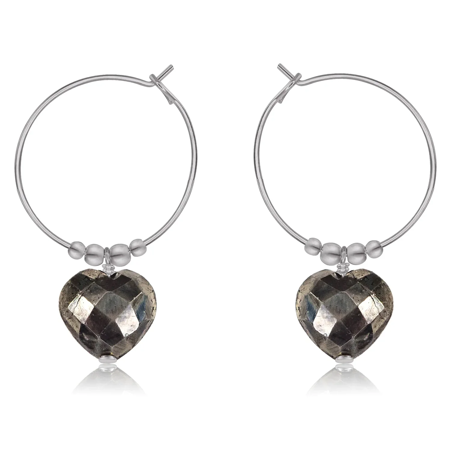 Pyrite Crystal Heart Dangle Hoop Earrings