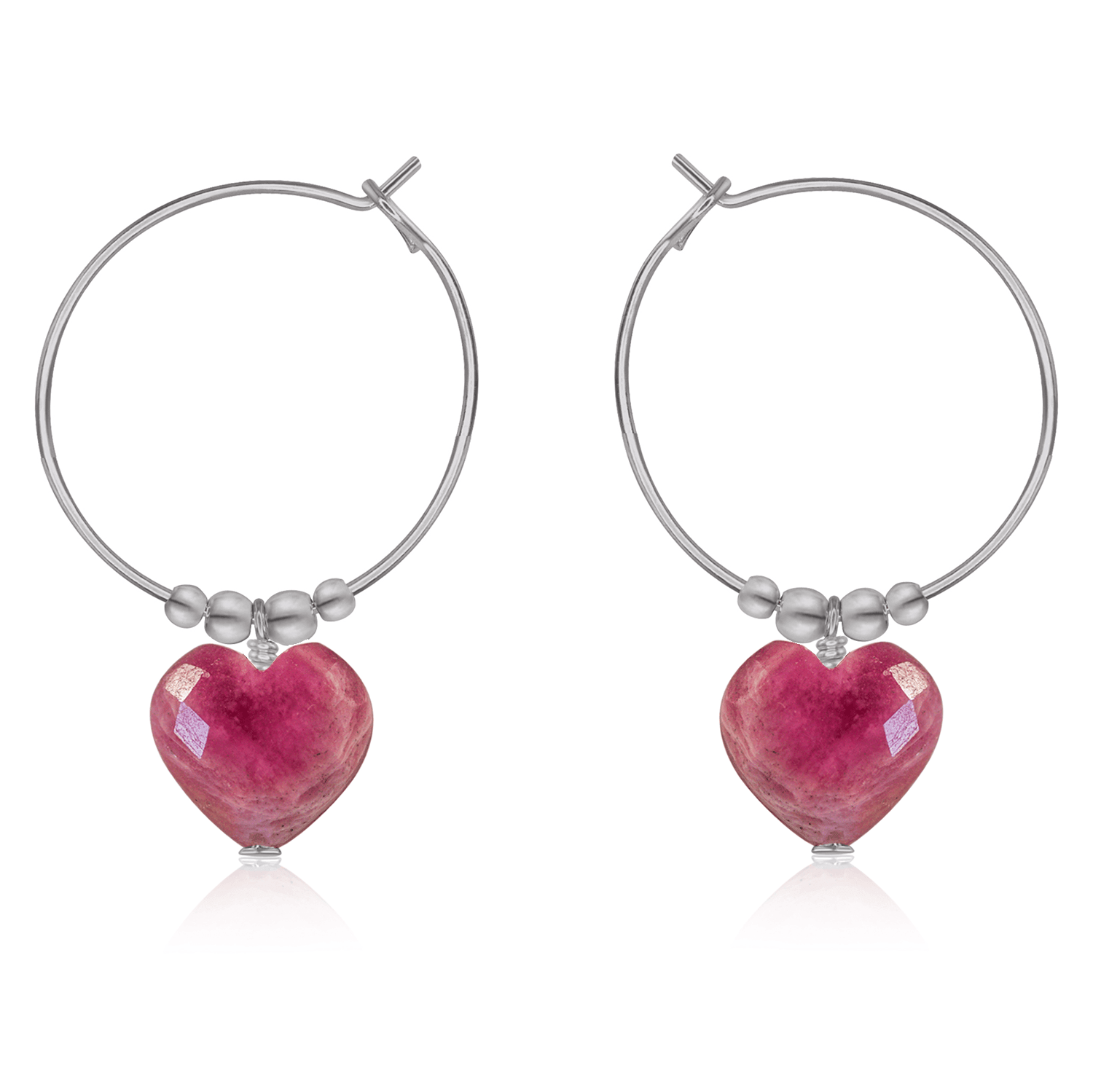 Ruby Crystal Heart Dangle Hoop Earrings - Ruby Crystal Heart Dangle Hoop Earrings - Stainless Steel - Luna Tide Handmade Crystal Jewellery