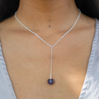 Amethyst Crystal Heart Lariat Necklace - Amethyst Crystal Heart Lariat Necklace - Sterling Silver - Luna Tide Handmade Crystal Jewellery