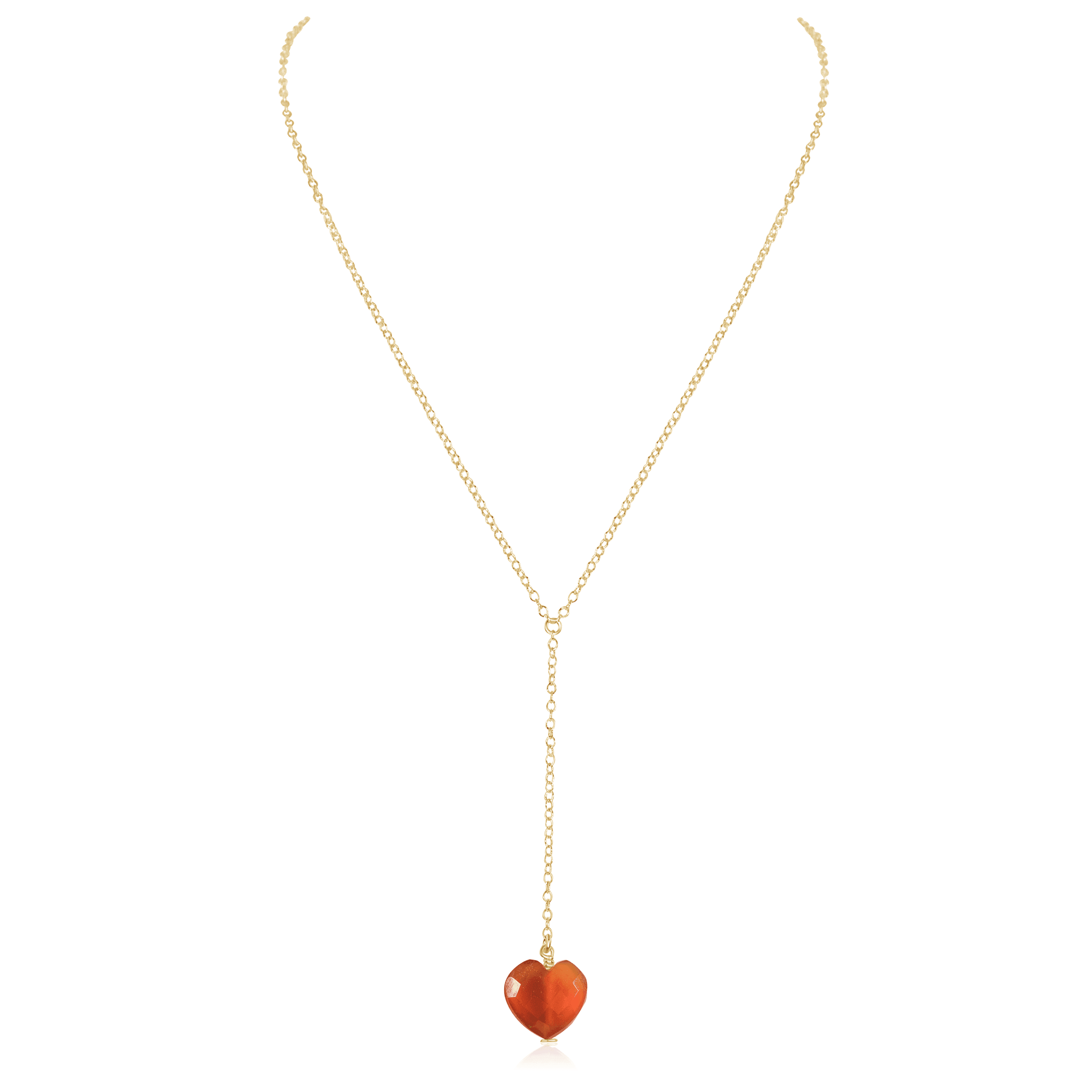 Carnelian Crystal Heart Lariat Necklace - Carnelian Crystal Heart Lariat Necklace - 14k Gold Fill - Luna Tide Handmade Crystal Jewellery