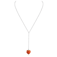 Carnelian Crystal Heart Lariat Necklace - Carnelian Crystal Heart Lariat Necklace - Sterling Silver - Luna Tide Handmade Crystal Jewellery