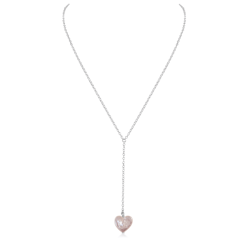 Freshwater Pearl Heart Lariat Necklace - Freshwater Pearl Heart Lariat Necklace - Sterling Silver - Luna Tide Handmade Crystal Jewellery