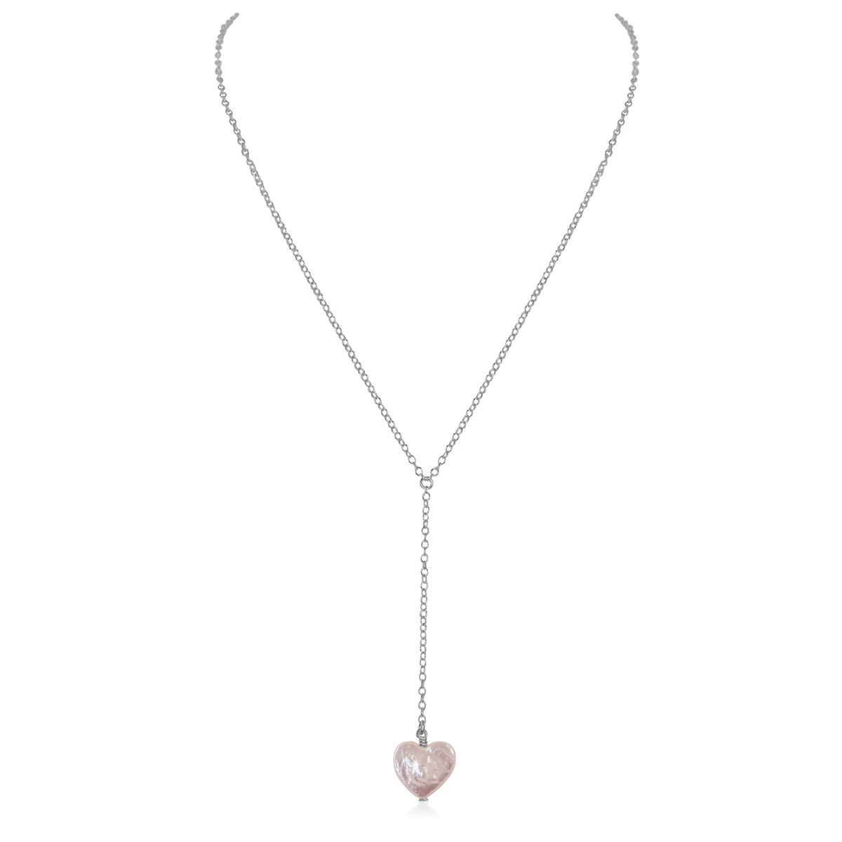 Freshwater Pearl Heart Lariat Necklace - Freshwater Pearl Heart Lariat Necklace - Stainless Steel - Luna Tide Handmade Crystal Jewellery