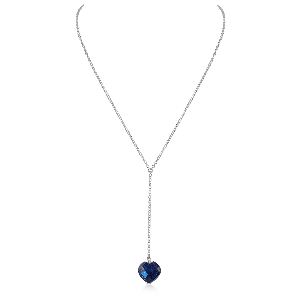Lapis Lazuli Crystal Heart Lariat Necklace - Lapis Lazuli Crystal Heart Lariat Necklace - Stainless Steel - Luna Tide Handmade Crystal Jewellery