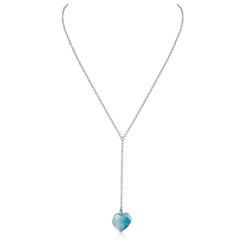 Larimar Crystal Heart Lariat Necklace - Larimar Crystal Heart Lariat Necklace - Stainless Steel - Luna Tide Handmade Crystal Jewellery